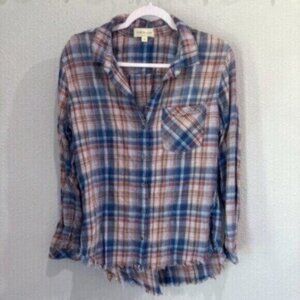 Anthropologie Boho Plaid Button Top Cowgirl Shabby Chic Western Frayed